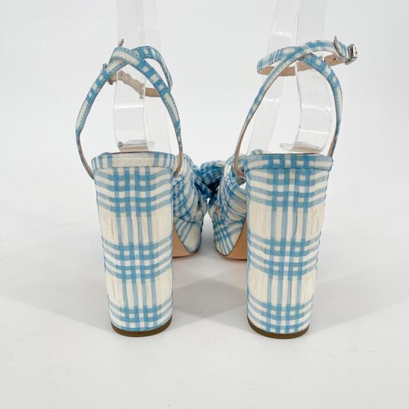 Loeffler Randall Blue Natalia Gingham Plaid Bow Platform Block Heel Sandal US 6 - Picture 9 of 12